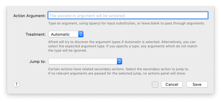Action in Alfred Workflow Object