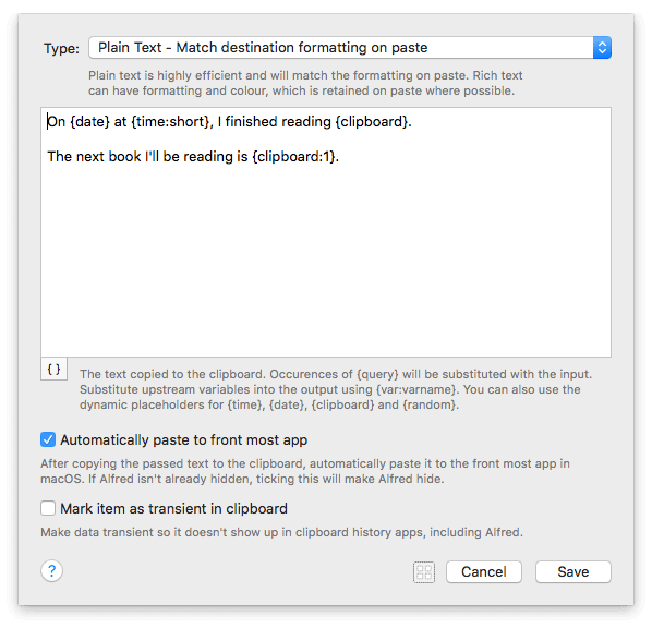 Copy to clipboard output