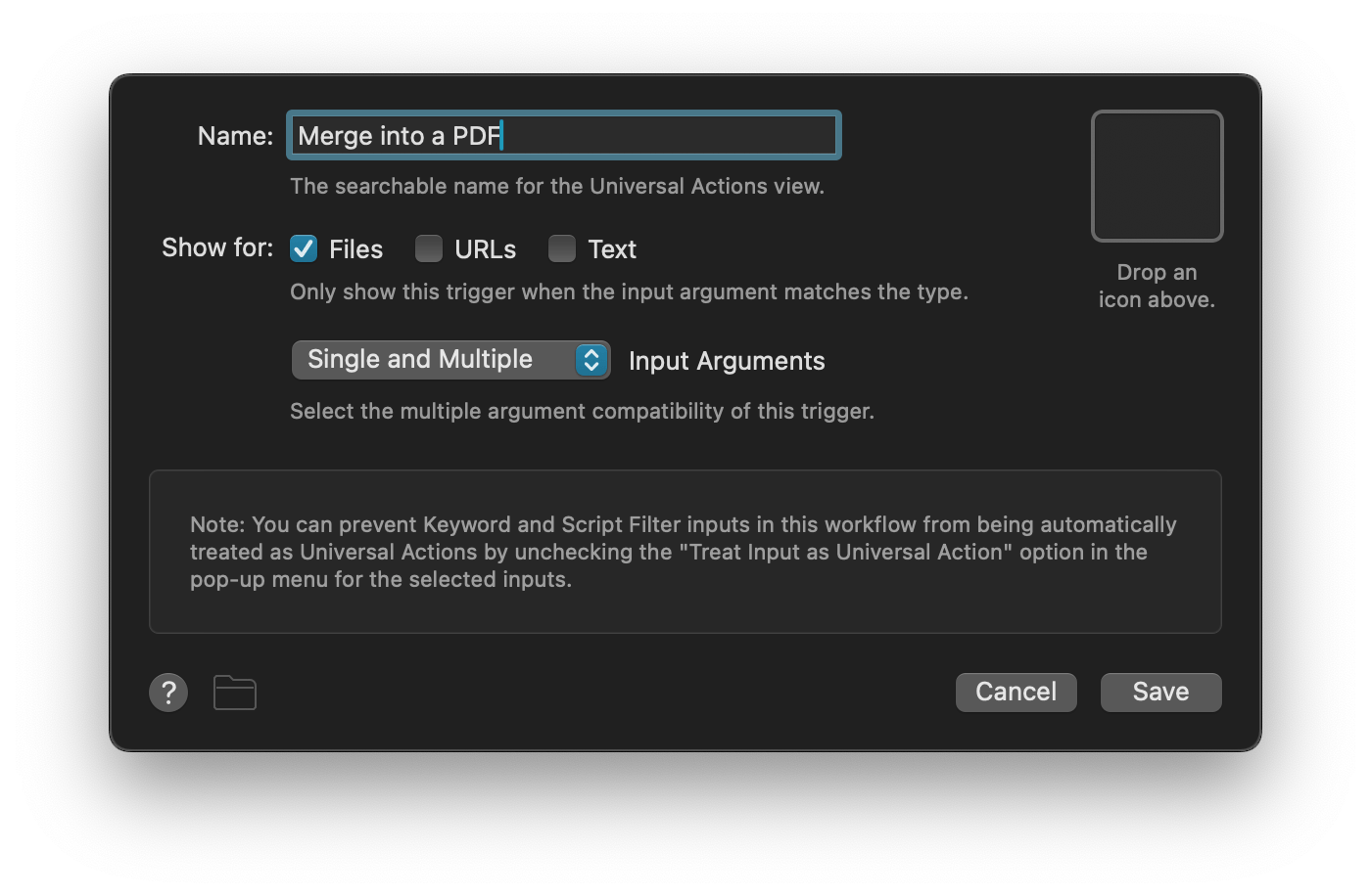 Universal Action configuration