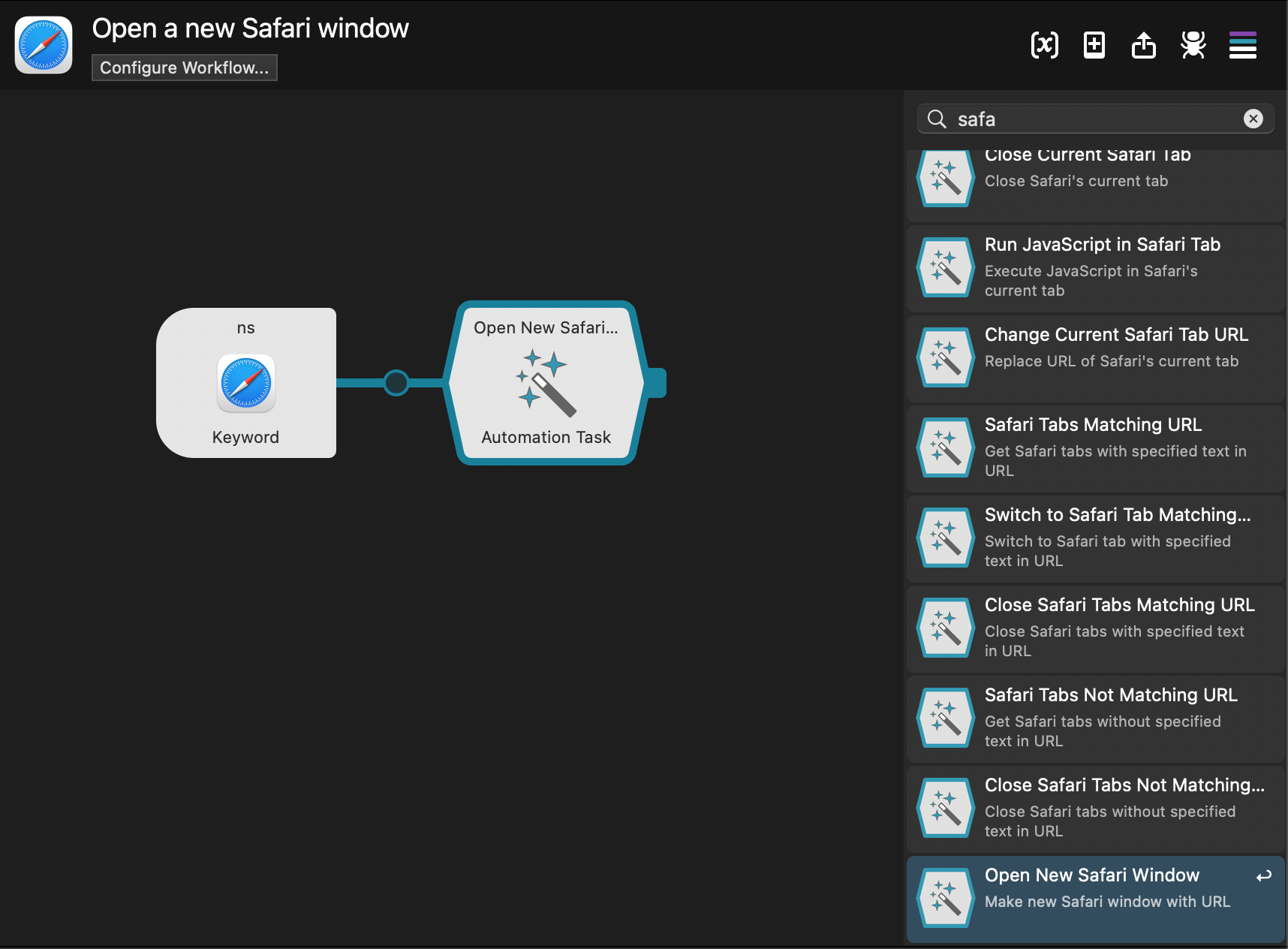 New Safari Window AT in the Palette results